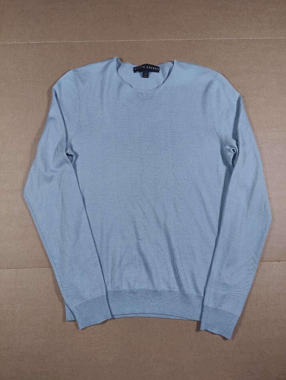 VTG Ralph Lauren Black Label Light Blue Cashmere Silk Crew Neck Sweater Size L